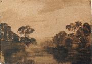 REMBRANDT Harmenszoon van Rijn River with Trees on its Embankment at Dusk painting
